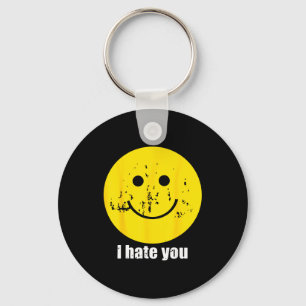 Retro i hate you funny smile face key ring