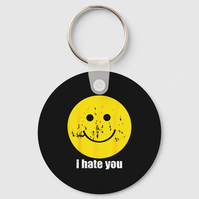 Retro i hate you funny smile face  key ring (Front)