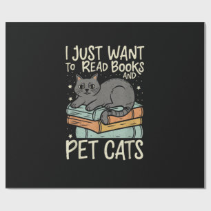 Retro I Just Want to Read Books and Pet Cats Cat Wrapping Paper