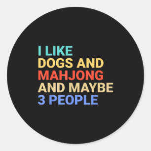 Retro I Like Dogs And Mahjong Lover Funny Classic Round Sticker