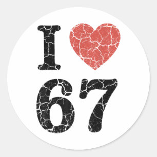 Retro I Love 67 Heart Number 67 Funny Meme Six Sev Classic Round Sticker