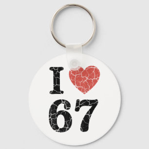 Retro I Love 67 Heart Number 67 Funny Meme Six Sev Key Ring