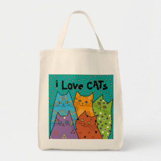 Retro i Love Cats Grocery Tote Bag