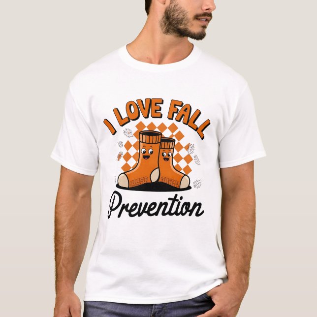 Retro I Love Fall Prevention Fall Physical Therapy T-Shirt (Front)