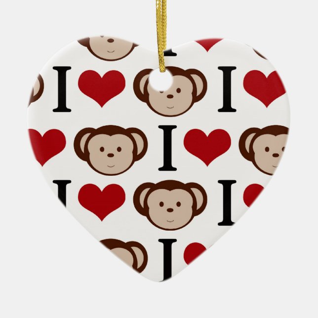 Retro I Love Monkeys Ceramic Tree Decoration (Front)