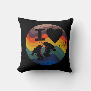 Retro I Love Roller Skating Distressed Look Cushion