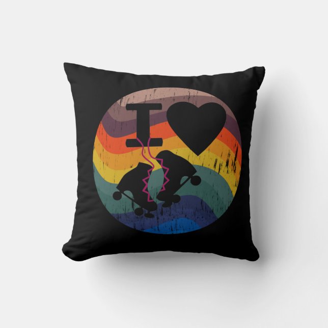 Retro I Love Roller Skating Distressed Look Cushion (Front)