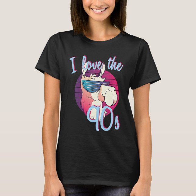 Retro I Love The 90s 90s Llama theme party outfit T-Shirt (Front)