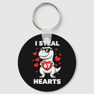 Retro I Steal 67 Hearts 67 Valentines Day Dinosaur Key Ring