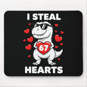 Retro I Steal 67 Hearts 67 Valentines Day Dinosaur Mouse Mat
