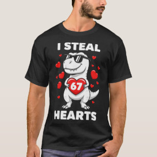 Retro I Steal 67 Hearts 67 Valentines Day Dinosaur T-Shirt