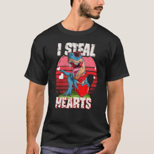 Retro I Steal Hearts Valentines Day Dinosaur Boys T-Shirt