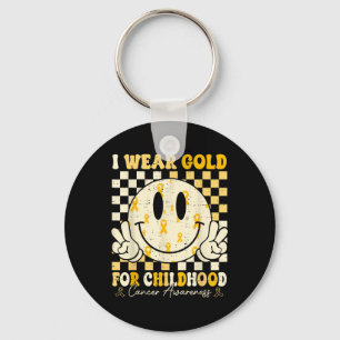 Retro I Wear Gold For Childhood Cancer Awareness G Key Ring
