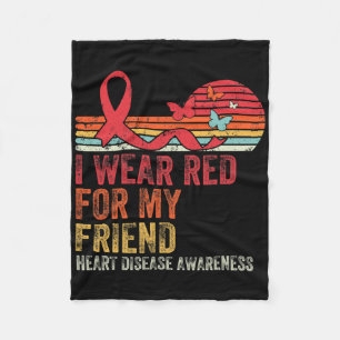 Retro I Wear Red For My Friend Heart Disease Aware Fleece Blanket