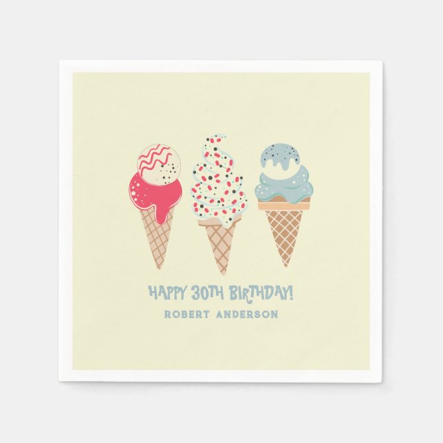 Retro Ice Cream Cone 30th Birthday Custom Napkin (Front)