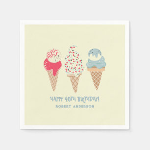 Retro Ice Cream Cone 40th Birthday Custom Napkin