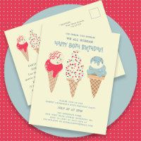 Retro Ice Cream Cone 80th Birthday Invitation