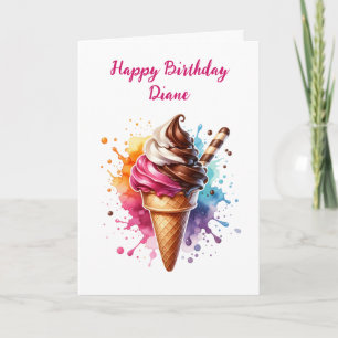 Retro Ice Cream Cone and Colouring Page Birthday Card