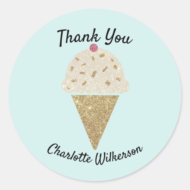 Retro Ice Cream Cone on Mint Green Classic Round Sticker (Front)