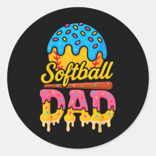 Retro Ice Cream Drip Softll Dad Game Day Dad Fathe Classic Round Sticker