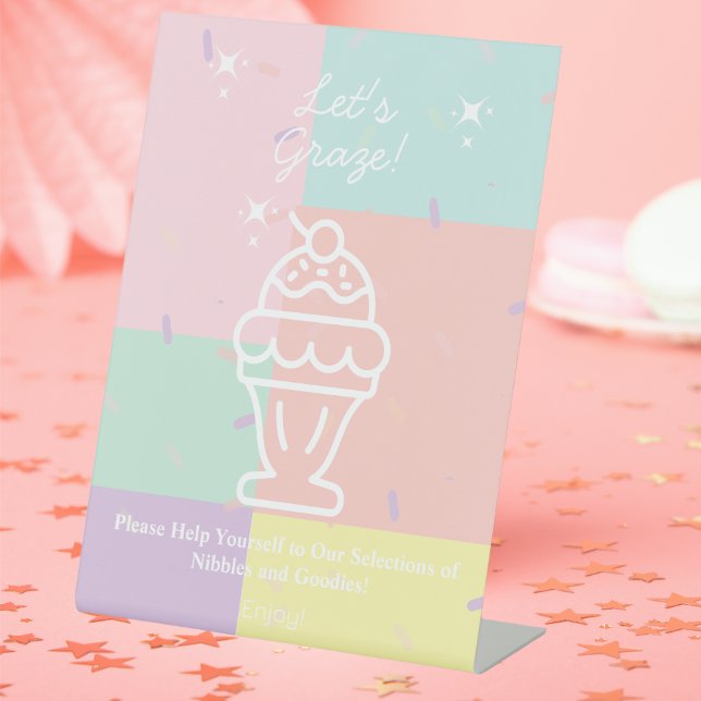 Retro Ice Cream Let's Graze! Pedestal Sign (Retro Ice Cream Let's Graze! Pedestal Sign)