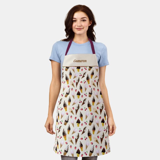 Retro Ice Cream Parlour Custom Hand-Illustrated Apron (Worn)