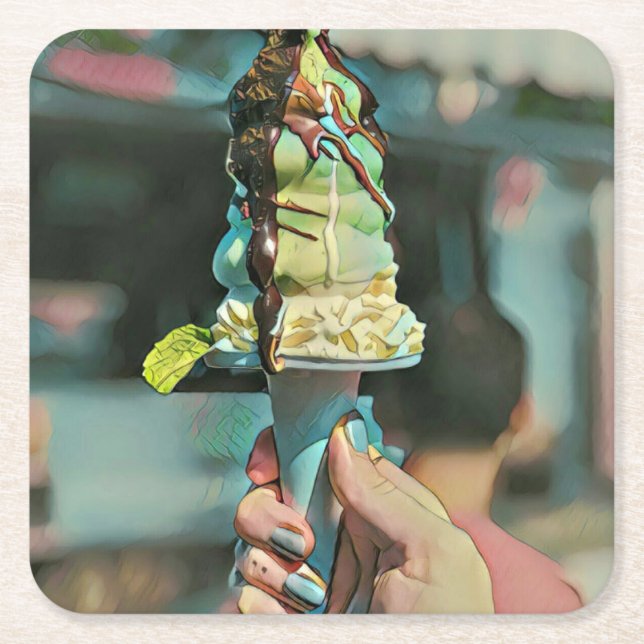 Retro ice cream popsicle square paper coaster (Front)