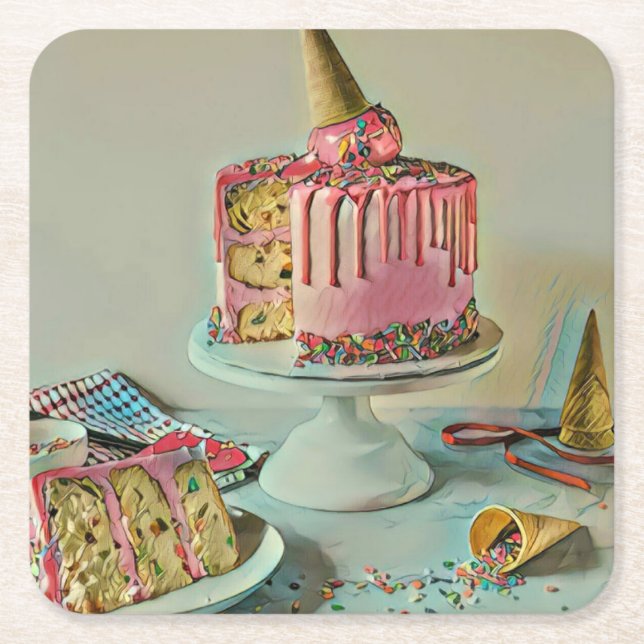 Retro ice cream popsicle square paper coaster (Front)