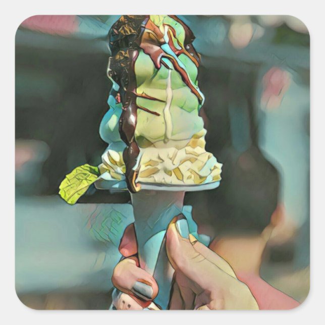 Retro ice cream popsicle square sticker (Front)