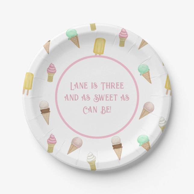 Retro Ice Cream Social Birthday Party Custom Paper Plate (Front)