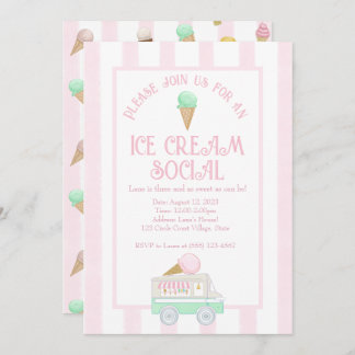 Retro Ice Cream Social Birthday Party Invitation