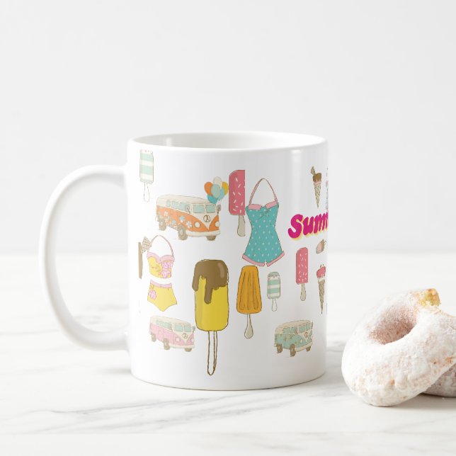 Retro Ice Cream Summer Party Coffee Mug (With Donut)