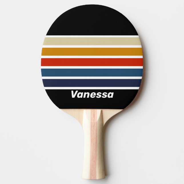 Retro Ice Rainbow Across Striping with Name Ping Pong Paddle (Front)