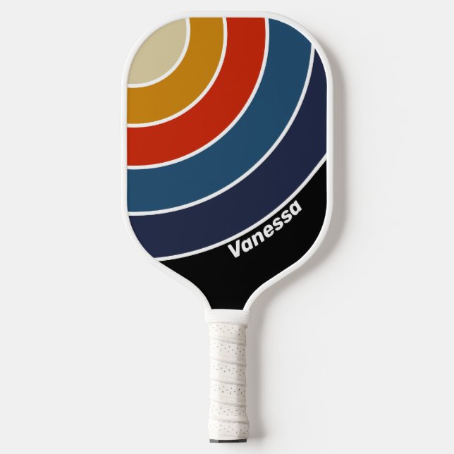 Retro Ice Rainbow Circle Stripe with Name Pickleball Paddle (Front)