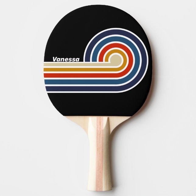 Retro Ice Rainbow Curl Stripes with Name Ping Pong Paddle (Front)