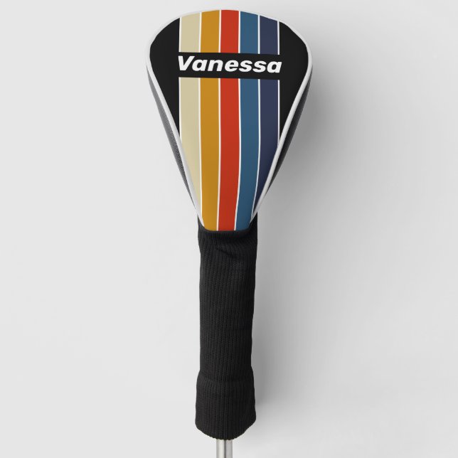 Retro Ice Rainbow Pin Striped with Name Golf Head Cover (Front)