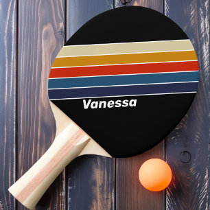 Retro Ice Rainbow Striped with Name Ping Pong Paddle