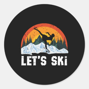 Retro Ice Skating Winter Sports Let's Ski Skate Vi Classic Round Sticker