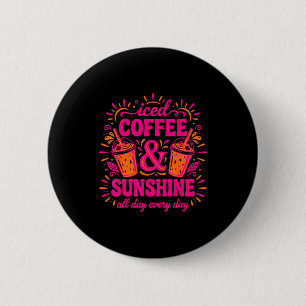 Retro iced coffee & sunshine funny summer 6 cm round badge