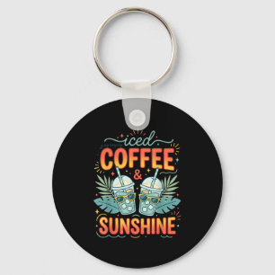 Retro iced coffee & sunshine funny summer key ring