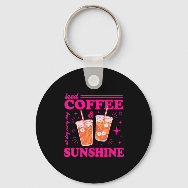 Retro iced coffee &amp; sunshine funny summer key ring (Front)