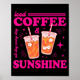 Retro iced coffee & sunshine funny summer poster