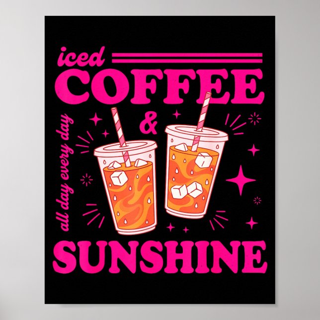 Retro iced coffee &amp; sunshine funny summer poster (Front)