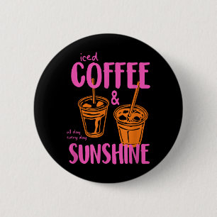 Retro Iced Coffee and Sunshine Coffee Lover Summer 6 Cm Round Badge
