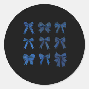 Retro Icy Blue Women Coquette Bow Ribbon Cute Girl Classic Round Sticker