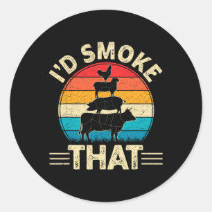 Retro I'd Smoke That Funny Byrbecue Smoker Bbq And Classic Round Sticker
