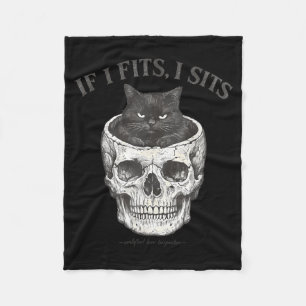 Retro If Fits Sits Black Cat Skull Gothic Dark Fleece Blanket