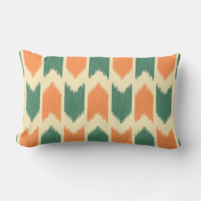 Retro Ikat pattern Orange and green  Lumbar Cushion (Front)