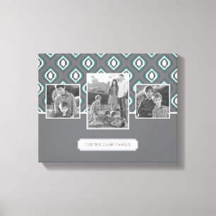 Retro Ikat Tribal Pattern   Family Photos & Text Canvas Print