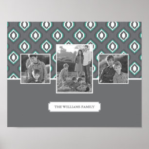 Retro Ikat Tribal Pattern   Family Photos & Text Poster
